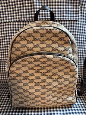 Michael Kors Beige/Tan MK Logo Backpack with Black Trim